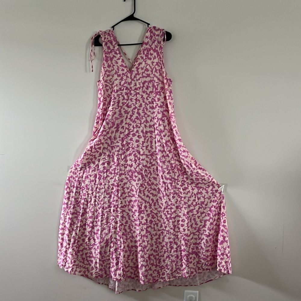 h&m tie detailed crepe v neck Maxi dress Pink Cream Loose Fit S/M - Picture 5 of 14